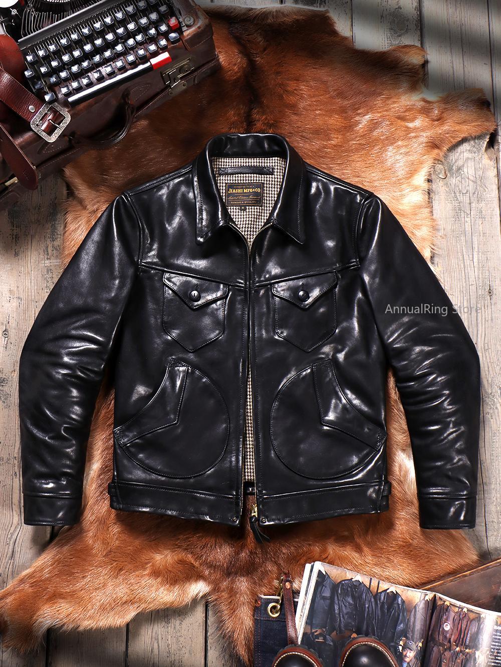 Riding Jacket Leather - Volnerf batik plantaardig gelooid koeienhuid Amerikaanse