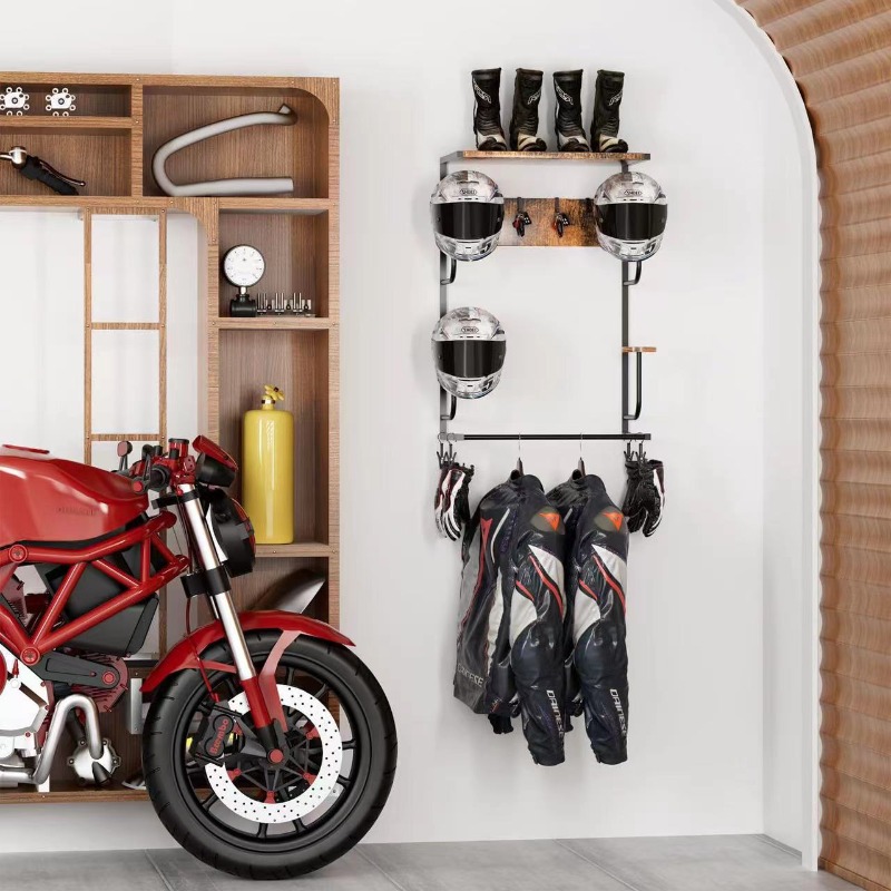 Motorcycle Gear Display Rack - Houten wandbevestigde helmhouder motorhelm displayrek hanger