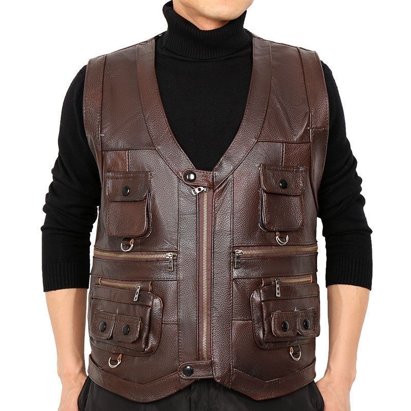 Motorcycle Gear Vest - Koeienhuid Echt Lederen Vest Mannelijke kleding