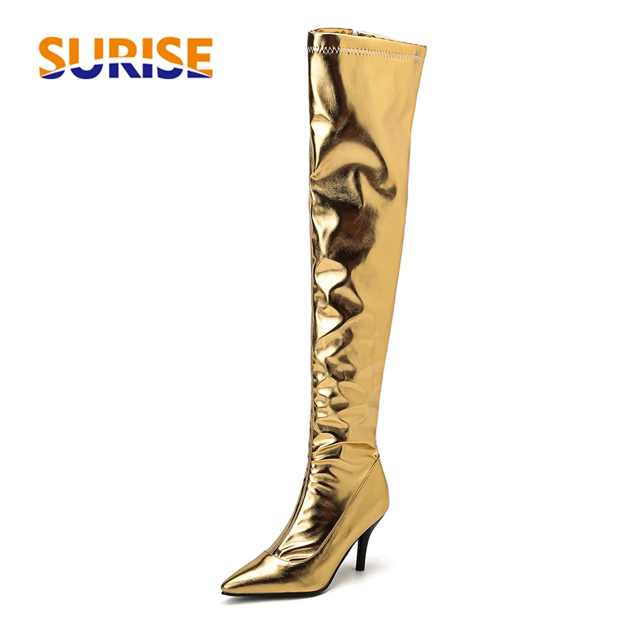 Riding Boot Short - Vrouwen Dij Hoge Laarzen Zilver Goud