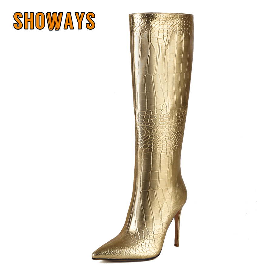 Riding Boot Short - Glanzend Zilver Goud Dames Kniehoge Laarzen