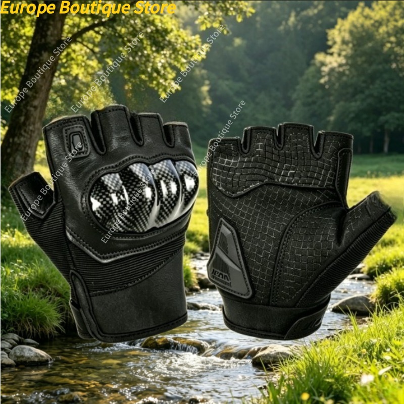 Motorcycle Gear Gloves - Motorhandschoenen met halve vingers, echt leer,