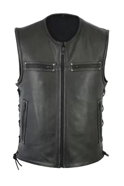 Motorcycle Gear Vest - Nieuw effen lederen vest met opstaande
