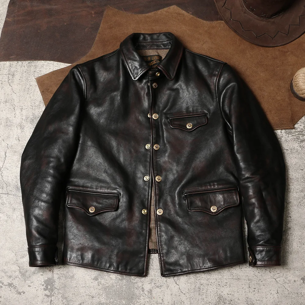 Riding Jacket Leather - Jr! Gratis Verzending. Heren Diepbruine Vintage