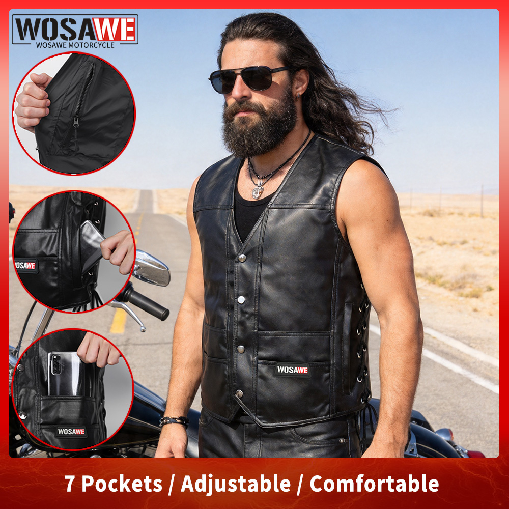 Riding Jacket Leather - WOSAWE Lederen motorrijder vest heren mode