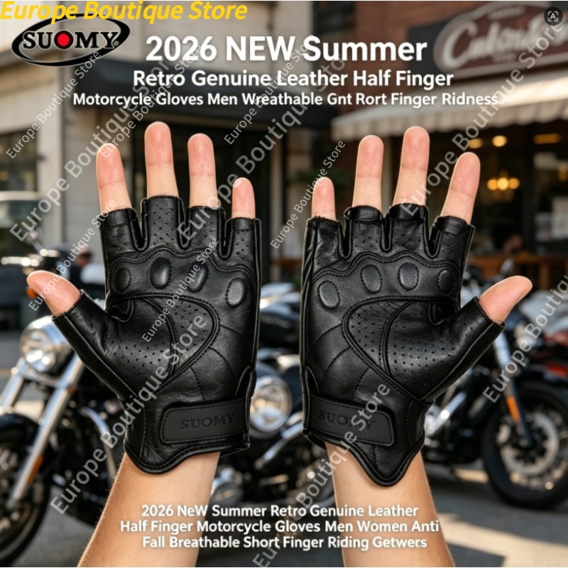 Motorcycle Gear Gloves - Motorhandschoenen met halve vingers, echt leer,