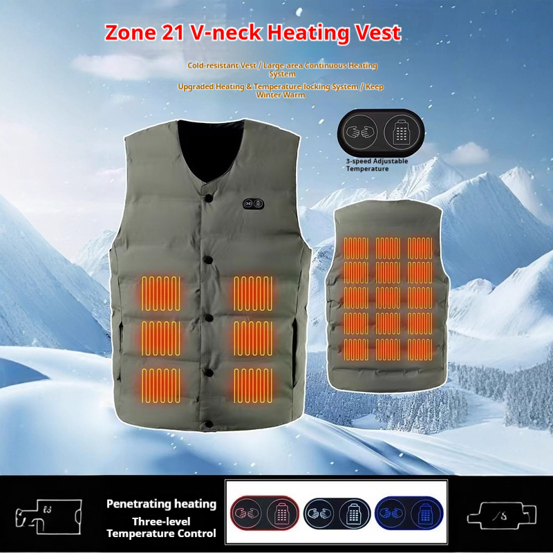 Motorcycle Gear Vest - Winter Nieuwe Stijl 21-zone V-hals Verwarmingsvest