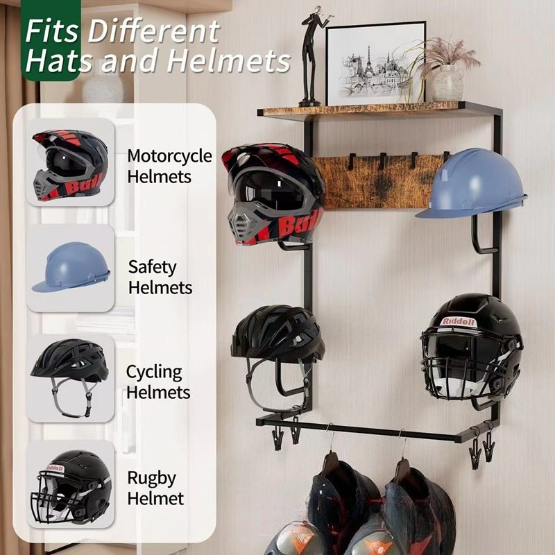 Houten wandbevestigde helmhoud - Motorcycle Gear Display Rack recensie en prijs