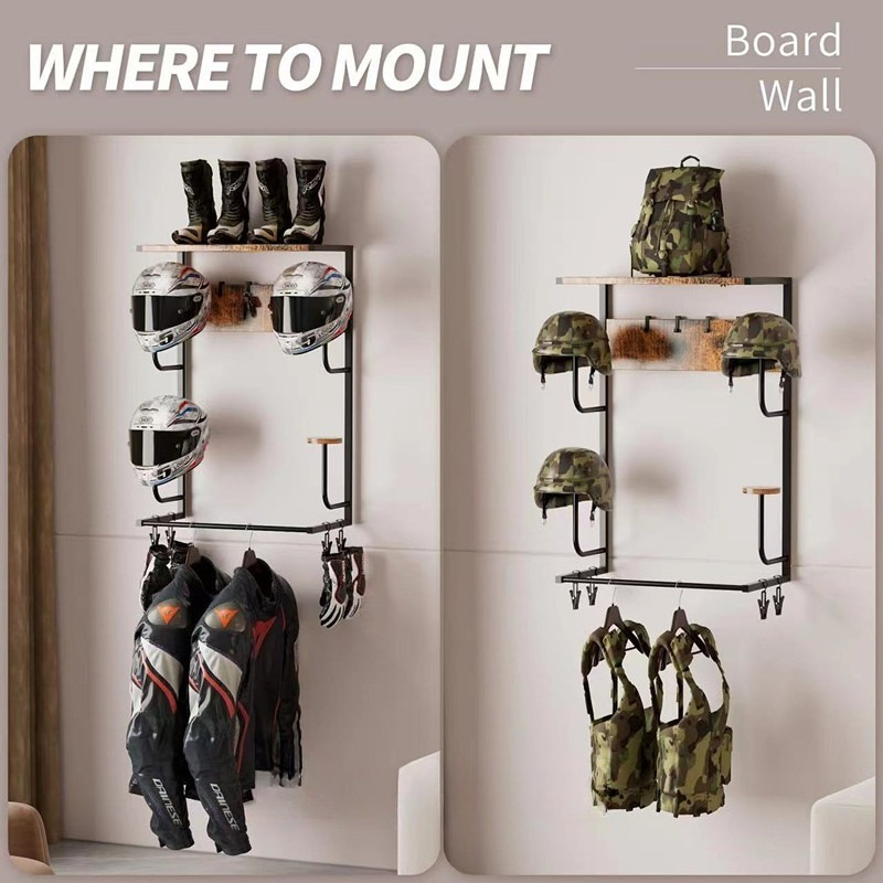 Houten wandbevestigde helmhoud - Motorcycle Gear Display Rack recensie en prijs