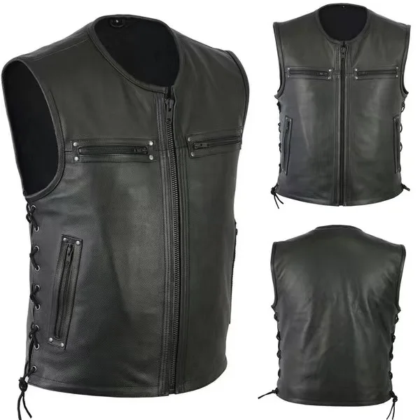 Nieuw effen lederen vest met o - Motorcycle Gear Vest recensie en prijs