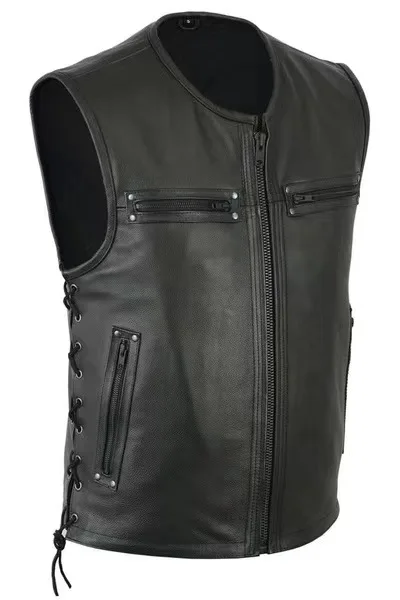 Nieuw effen lederen vest met o - Motorcycle Gear Vest recensie en prijs