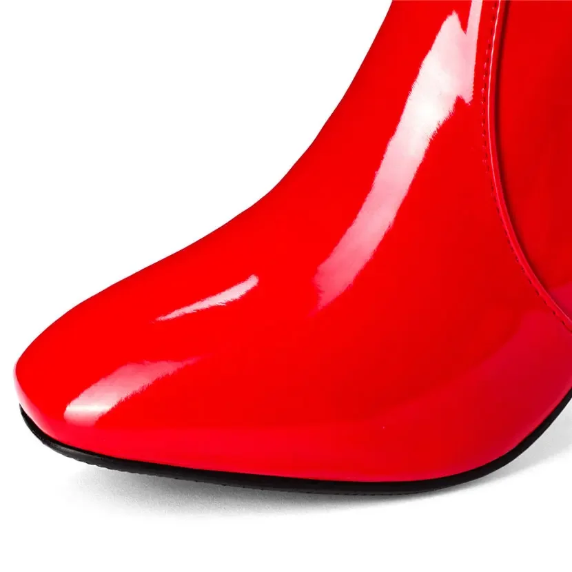 Rood Wit Lakleer Vrouwen Knie  - Riding Boot Short recensie en prijs
