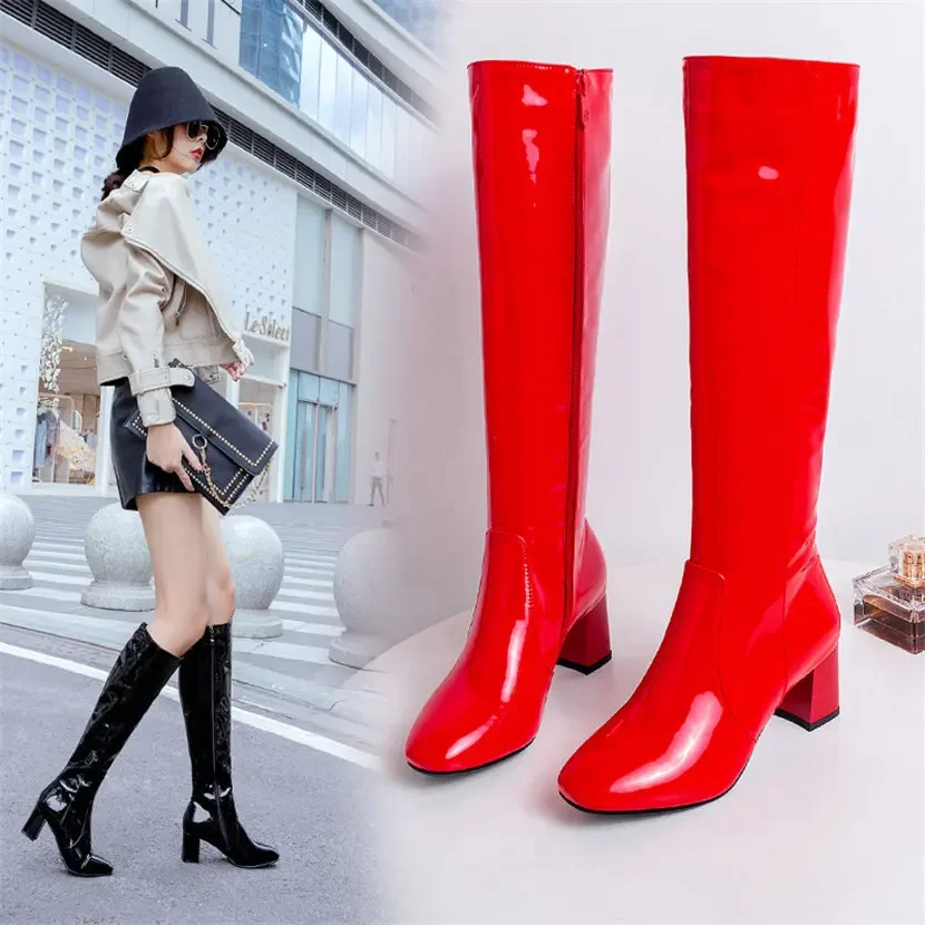 Rood Wit Lakleer Vrouwen Knie  - Riding Boot Short recensie en prijs